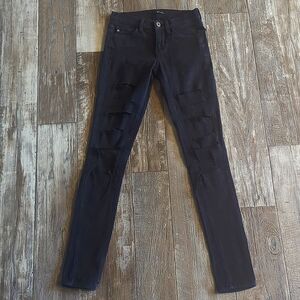 KANCAN High Rise Skinny destroyed stretch jeans black denim sz 23 The Buckle euc